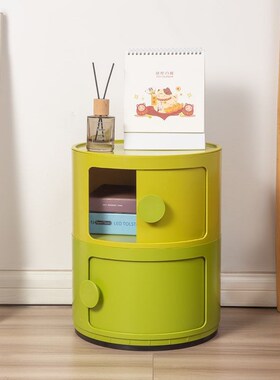 1W3北欧ins圆形床头柜现代简约白色创意小柜子迷你简易渐变塑料边