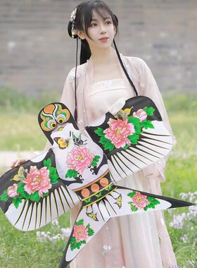 潍坊传统手工沙燕风筝儿童卡通手绘古风纸鸢写真摄影汉服拍照道具