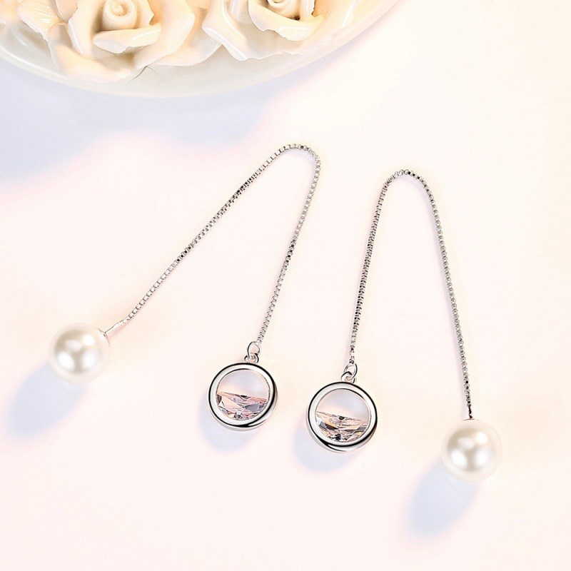 韩版半圆耳饰品甜美仿珍珠田园小清新流苏中长款清泉耳坠 女 耳线