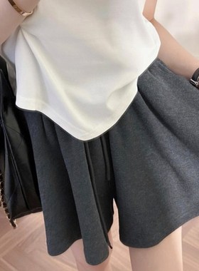 孕妇裤裙夏d季薄款外穿宽松纯棉灰色百褶大裙摆Q褶皱孕妇阔腿短裤