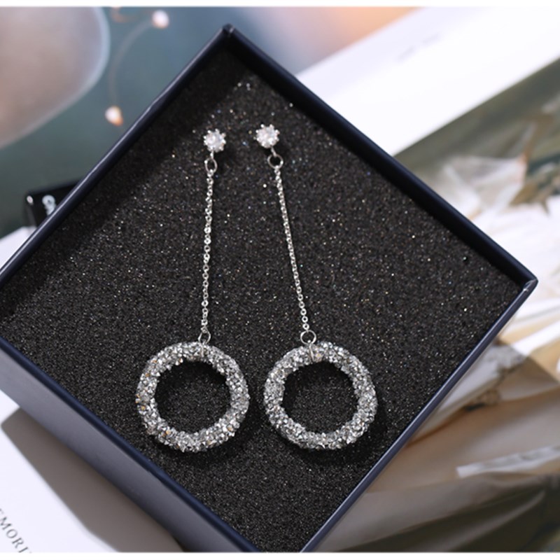 碎银几两韩国时尚耳针长版经典气质女镶钻圆圈耳环小众设计感高级