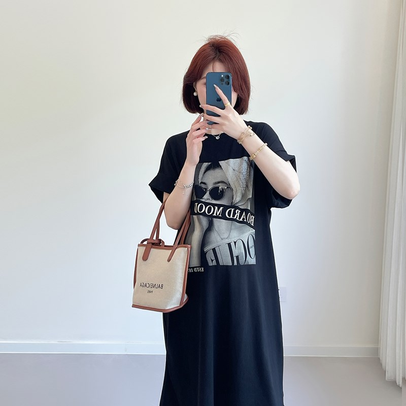 孕妇夏装短袖连衣裙韩版中长款宽松显瘦t恤裙潮妈过膝开叉长裙子