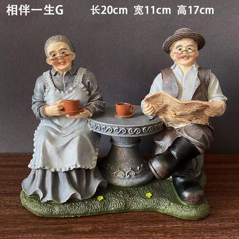 新中式玄关老头老太太乔迁酒柜客厅电视柜家居装饰品小摆件工艺品