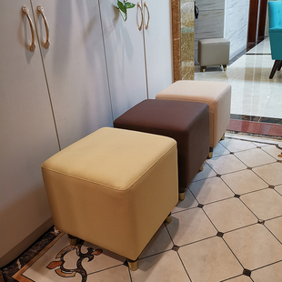 定做轻奢真皮凳家用实木墩脚踏更衣试衣间客厅会所穿换鞋 方凳矮凳