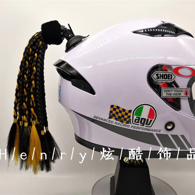 成人头盔摩托车机车电动车轮滑步平衡车儿童头盔装饰短辫子脏辫