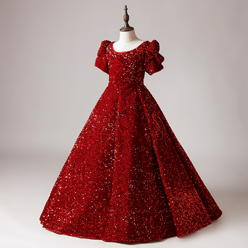 女中童亮片长款端庄大气生日宴会公主裙儿童主持人钢琴演出晚礼服