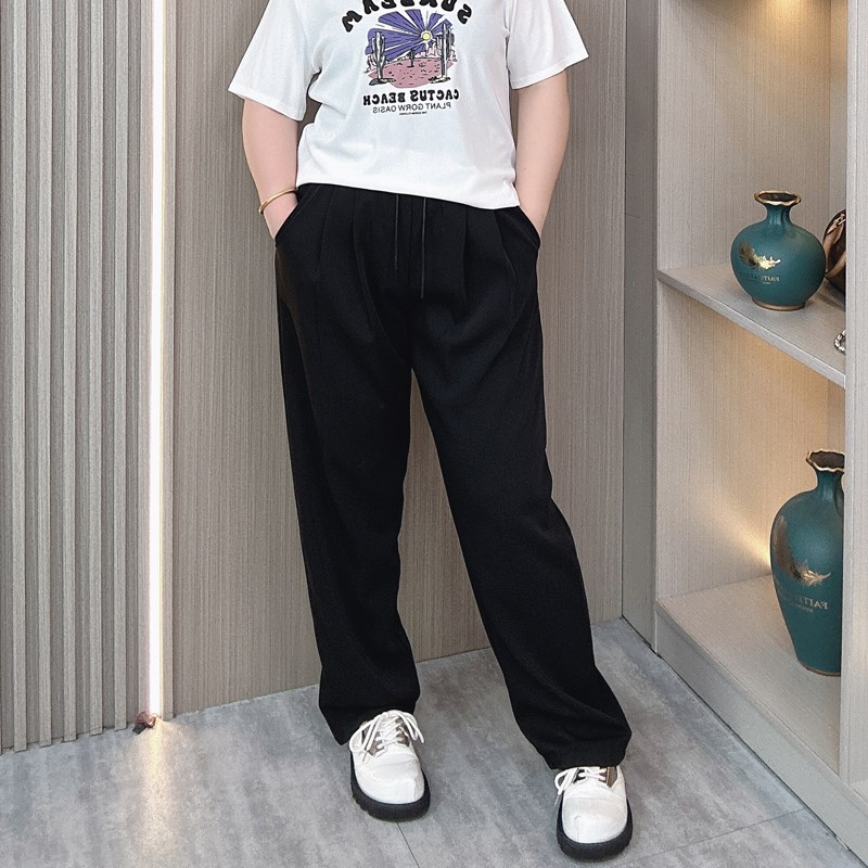 大码女装夏季薄款垂感阔腿裤200斤宽松显瘦休闲遮跨高腰直筒长裤