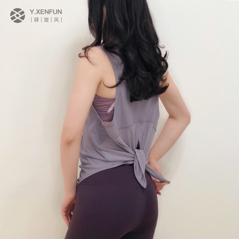 专业瑜伽服背f心女美背宽松网纱外搭上衣运动健身速干无袖罩衫秋