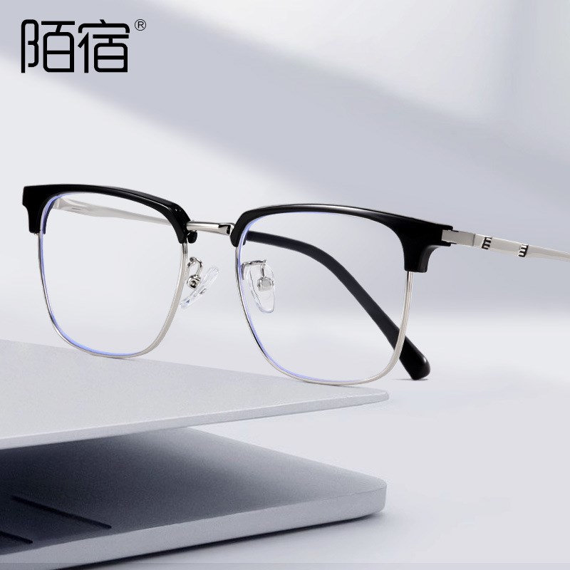 M8026理工男商务眼镜框半框眉毛框复古男士配近视高品质木九10TR