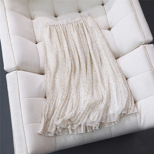 夏花浪漫 小清新牙签褶仙气飘飘雪纺碎花裙女夏新款a字百褶半身裙