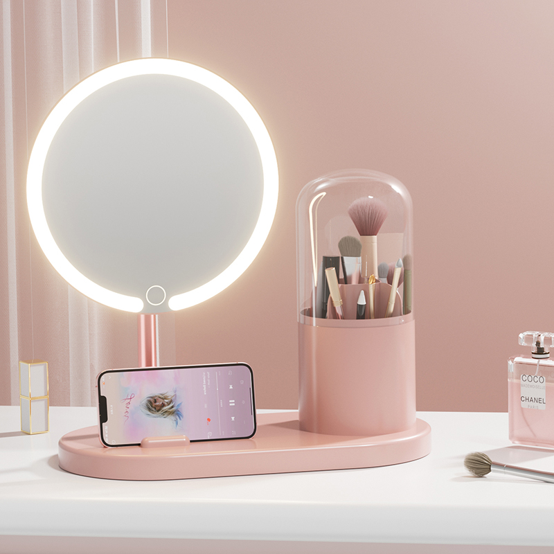 桌面旋转化妆刷收纳筒化妆品置物架带LED化妆镜桌面妆台眼影收纳