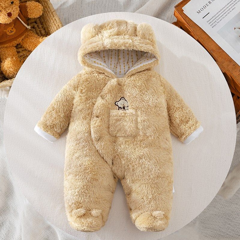 婴儿冬装衣服绒绒棉服新生儿外出棉衣外套宝宝包脚连体衣冬季厚款