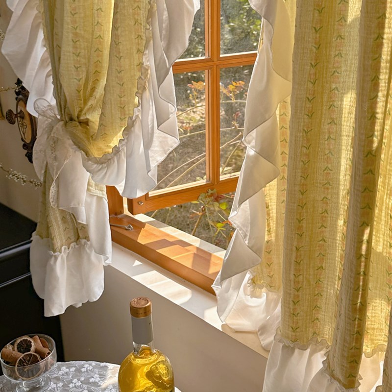 法式复古田园风碎花印花美式植物花卉纯棉纱布帘半遮光隔断窗帘