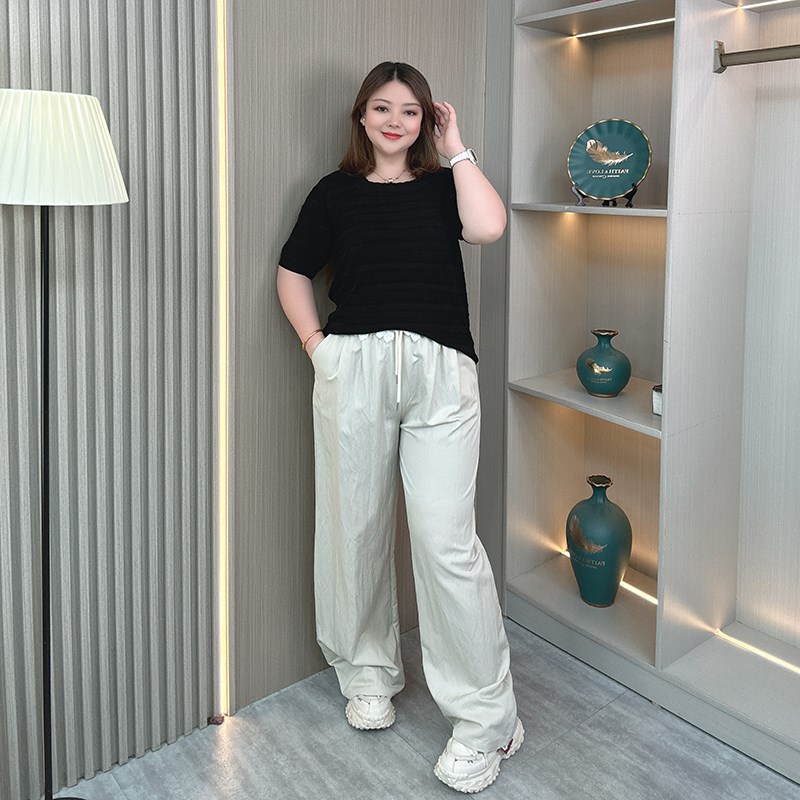 大码女装蕾丝花边阔腿裤女2025春夏季薄款宽松慵懒风垂感休闲裤子