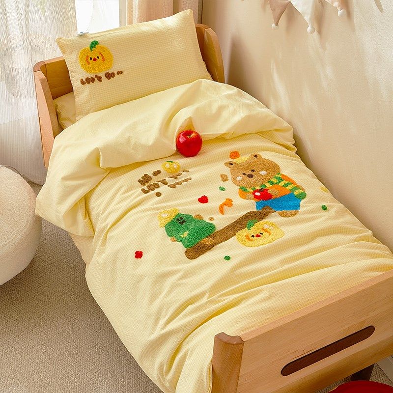 色织水洗棉纯棉幼儿园被子三件套儿童被褥被套六件套宝宝午睡床品