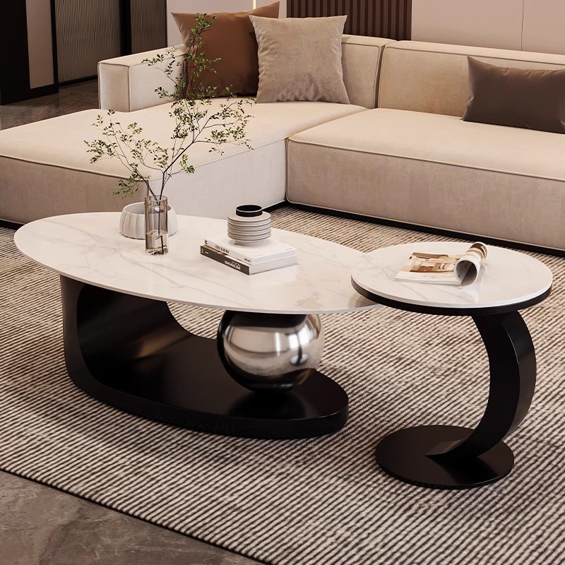 椭圆形岩板茶几客厅家用轻奢高级感现代简约极简创意设计感小户型