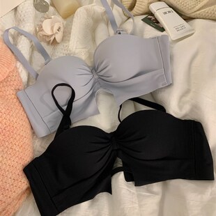 半杯内衣少d女小胸聚拢网纱抹胸女甜美镂空不跑杯隐形无肩带内衣