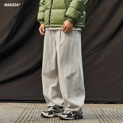 春季加薄绒软壳休闲裤男款直筒纯色百搭长裤情侣男生日系宽松裤子