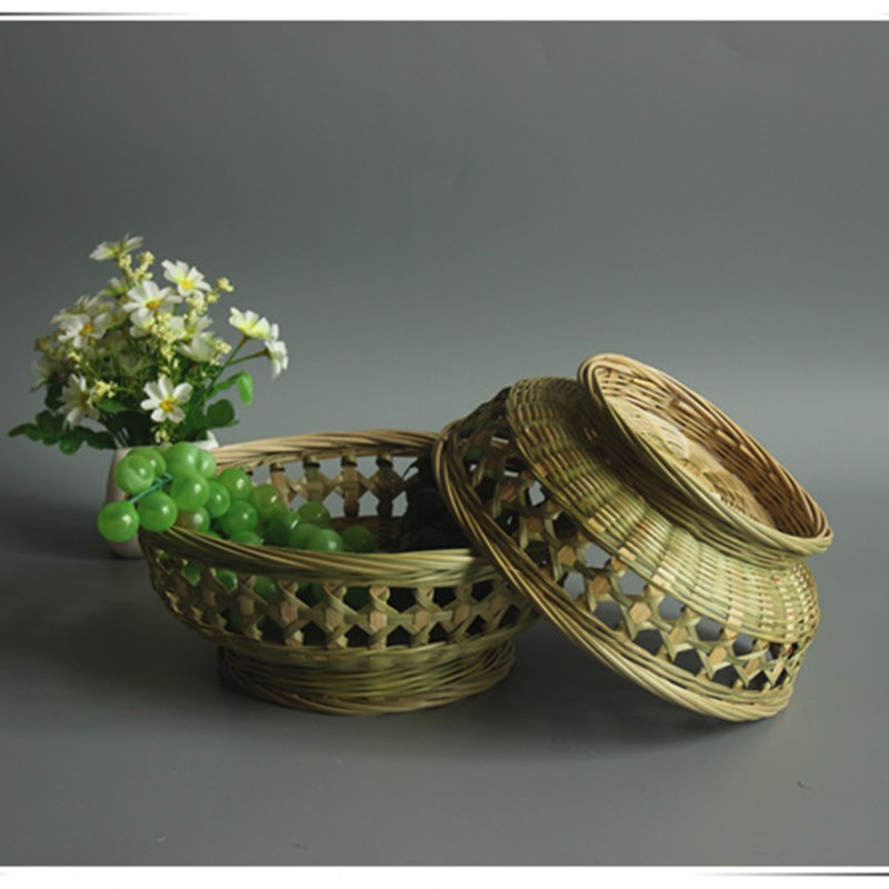 手工竹编水果篮 竹编筐家用果盘 圆形收纳篮馒头筐竹簸箕淘米篮