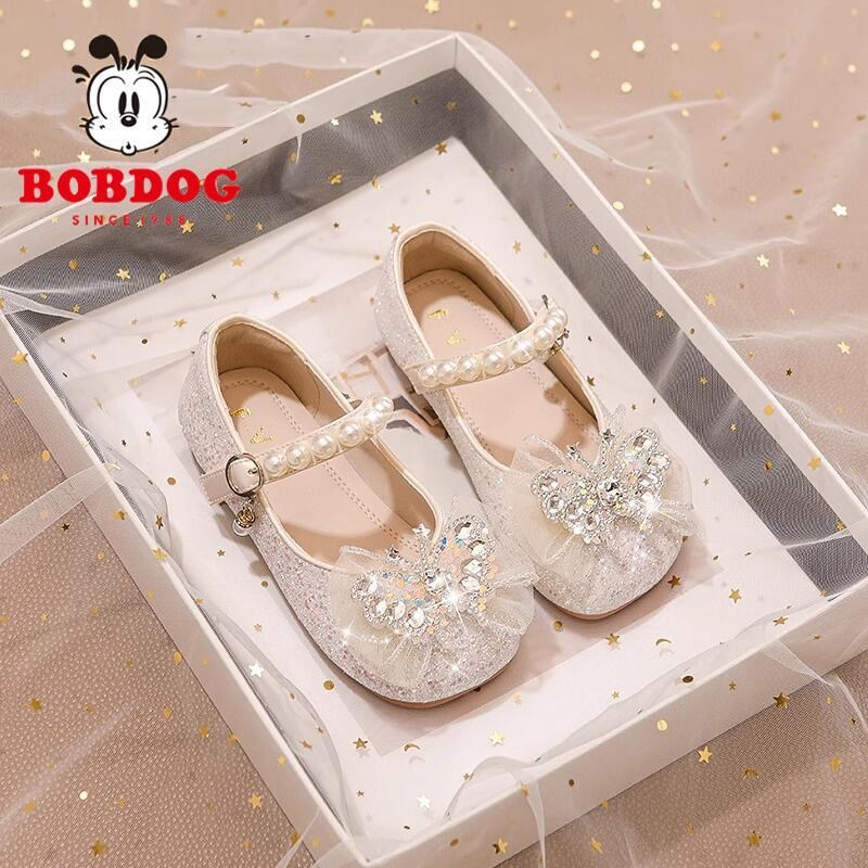 真皮女童公主鞋2025春秋新款儿童水晶鞋小女孩软底单鞋演出小皮鞋