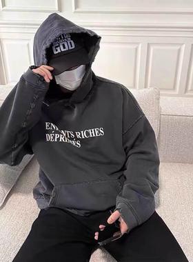 CTST美式RAZY忧郁的富二代小众潮牌水洗做旧宽松男士情侣卫衣帽衫