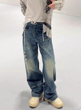 CTST美式eanfit绿松石设计感水洗破坏长裤男女同款直筒休闲牛仔裤