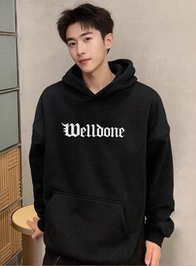 CTST美式冬新款WELLMIKI休闲加绒卫衣潮牌印花男女宽松情侣款上衣