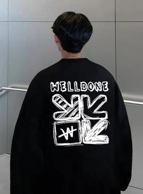 CTST美式WELLMIKI秋冬后背箭头印花加绒卫衣圆领男女情侣百搭上衣