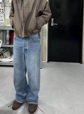 CTST美式E009纯棉美式cleanfit复古vibe蓝色做旧水洗直筒牛仔裤潮