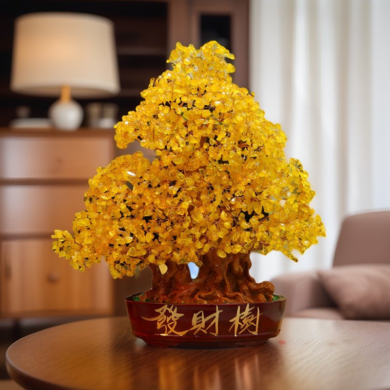 黄水晶发财树招财摆件家居酒柜客装饰摆件