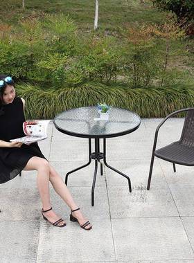 户外桌M56595RR椅带闲伞台院子组合休露天室外阳铁艺三件套庭院藤