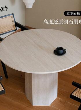 7K白新品岩古桌洞石岩板圆餐桌/中风F77689T7格桌/子图片色意式极