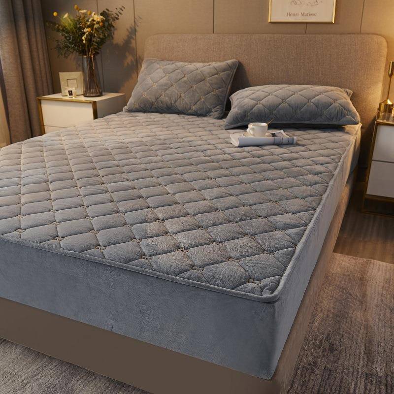 夹晶绒棉床套笠刺绣加棉床无品牌/垫加厚床罩冬季水保暖珊瑚绒防