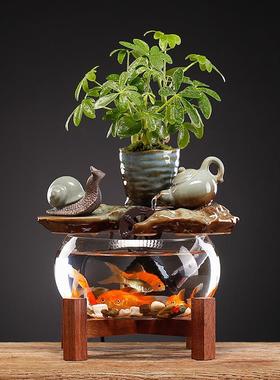 新中式流璃鱼缸件小摆型18957-E桌面客厅茶桌办公室装饰品循玻环