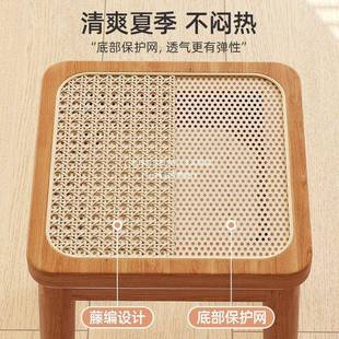 木椅藤编凳子家用可叠放中古VVQ方凳餐桌板用凳备透气餐凳简约实