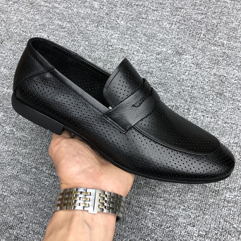 潮牌夏季新款男鞋镂空正装皮鞋男士真皮透气商务休T闲洞洞打孔凉