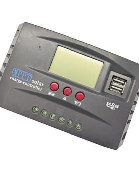 灰色光伏发电太阳能控制器12V24V60A100A液晶DC太阳能充放控制器