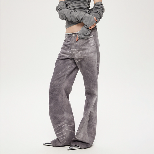 RURE复古水洗印花牛仔裤宽松