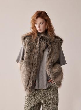 RURE正反两穿OVERSIZE皮草马甲外套2025秋冬新款复古保暖外穿上衣