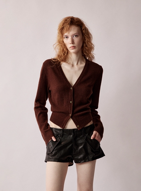 RURE复古纯色长袖开衫毛衣纽扣上衣2026早春穿搭新款修身显瘦女装