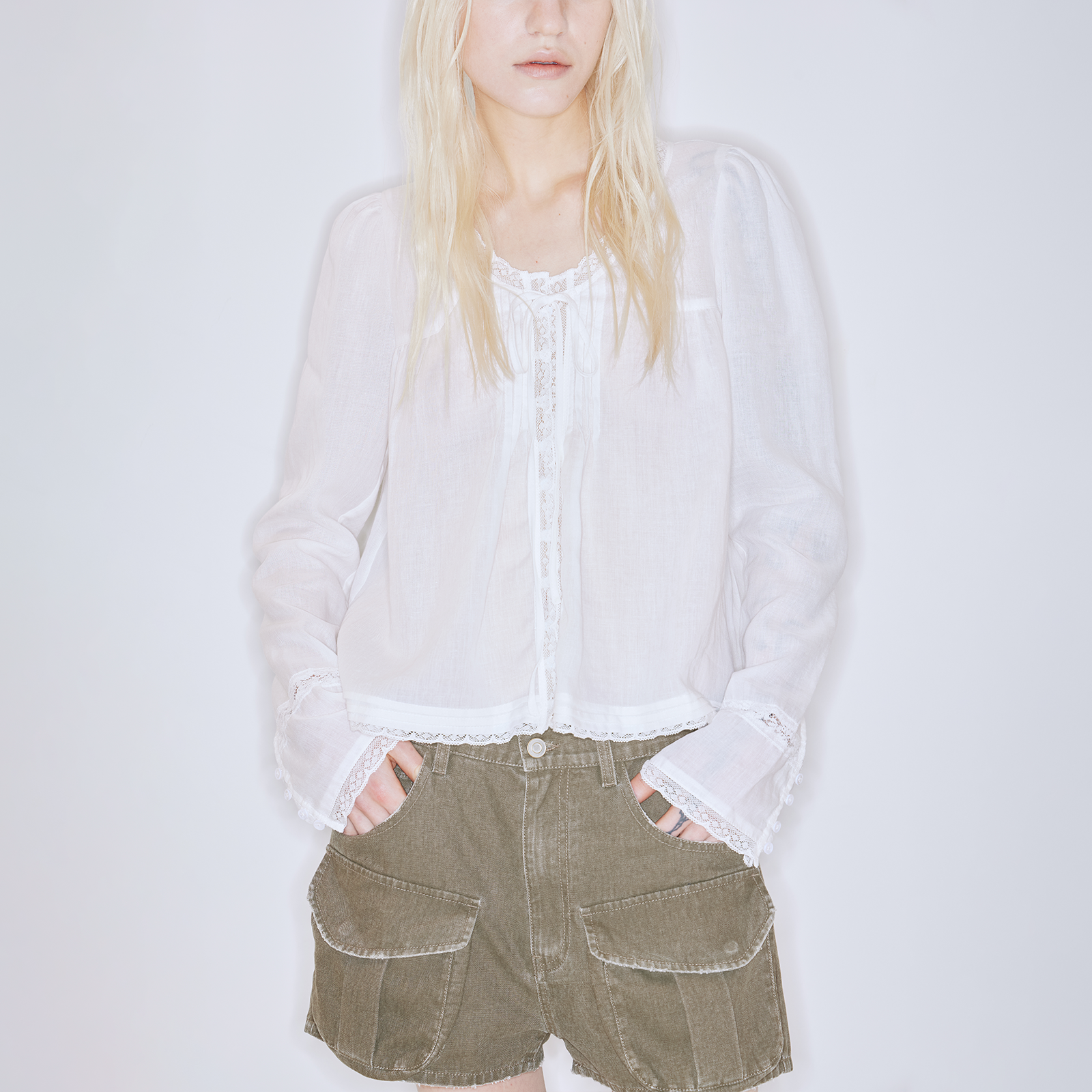 【董麟珺 吕颖ivy 萨沙白同款 】RURE蕾丝拼接圆领春夏衬衫