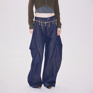 新品 气球裤 RURE工装 立体剪裁双褶弯刀阔腿裤 休闲裤 原色牛仔裤