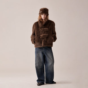 RURE环保皮草夹克外套2026新款复古棕色秋冬上衣上装保暖流行外套