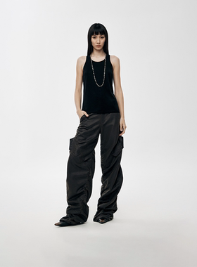 【特价】RURE 水洗做旧风格仿皮设计感工装裤阔腿裤高智感裤子