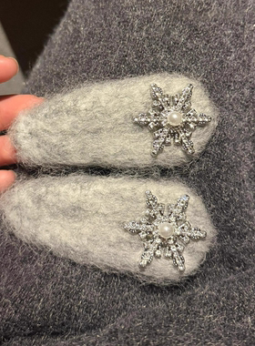 灰色毛绒绒雪花发夹刘海夹侧边夹甜美秋冬氛围感小雪掰掰夹bb夹子