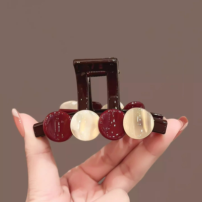 韩系甜美音乐符号抓夹酒红