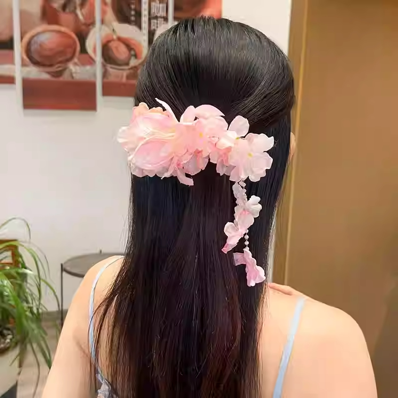 仙欲氛围感超仙粉色花朵发夹