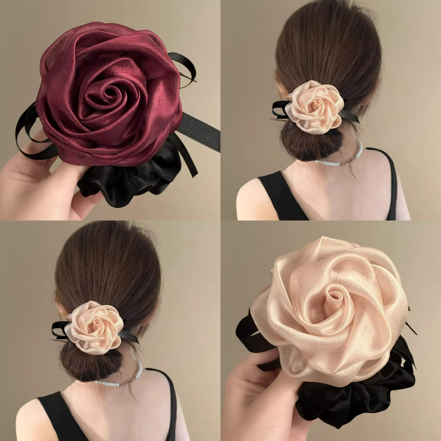 缎面玫瑰花蝴蝶结扎发大肠发圈女高级感时尚洋气头绳发绳2026新款