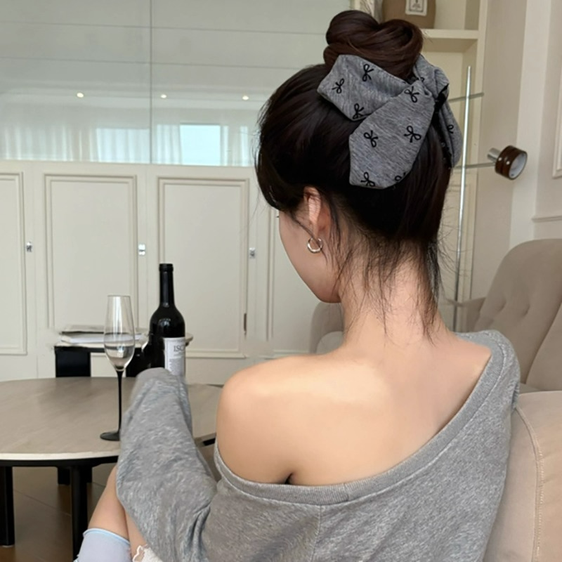 韩系格雷灰蝴蝶结波点抓夹女高级感后脑勺盘发夹发量多大号鲨鱼夹