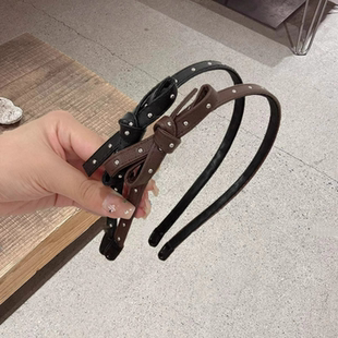 韩国发饰高级感精致甜美小钢珠皮质蝴蝶结头箍日常百搭气质发箍